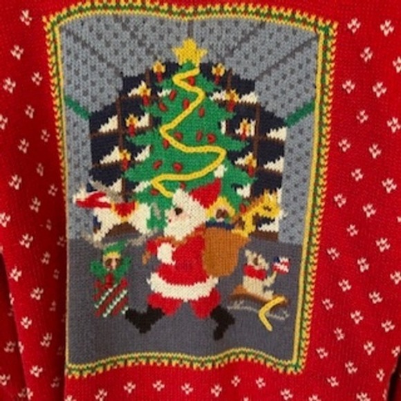 VTG Northern Isles Christmas Sweater Santa Hand Embroidered Ugly Holiday Size S - Picture 1 of 10
